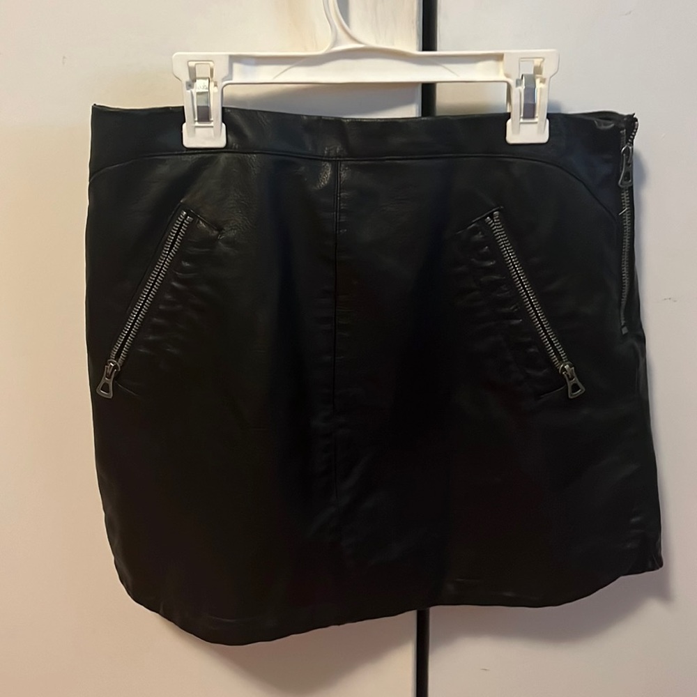 Black leather mini skirt